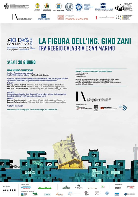 - PROGRAMMA DEFINITIVO CON CFP -   ARCHIDAYS 2026 RASSEGNA DI ARCHITETTURA & INGEGNERIA LA FIGURA DELL’ING. GINO ZANI TRA REGGIO CALABRIA E SAN MARINO          